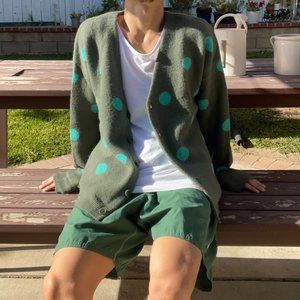 Levi's Men's Coit Boxy Grandpa Cardigan in Green with Light Blue Polka Dots